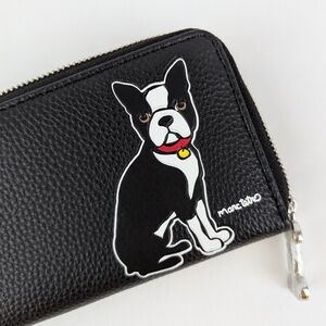 marc tetro Boston Terrier Wallet Clutch Zip Around PVC Saffiano Black NWOT